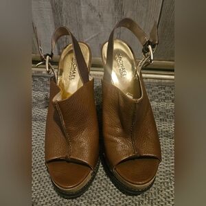 Michael Kors Leather wedge platform sandals. 9